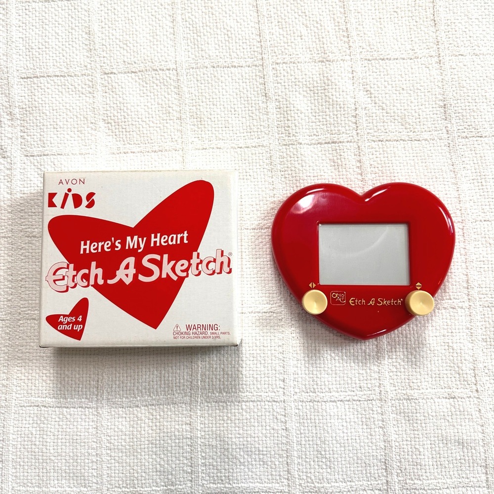 VTG Avon Kids Here's My Heart Etch A Sketch Red Heart Shaped Toy Ohio Art